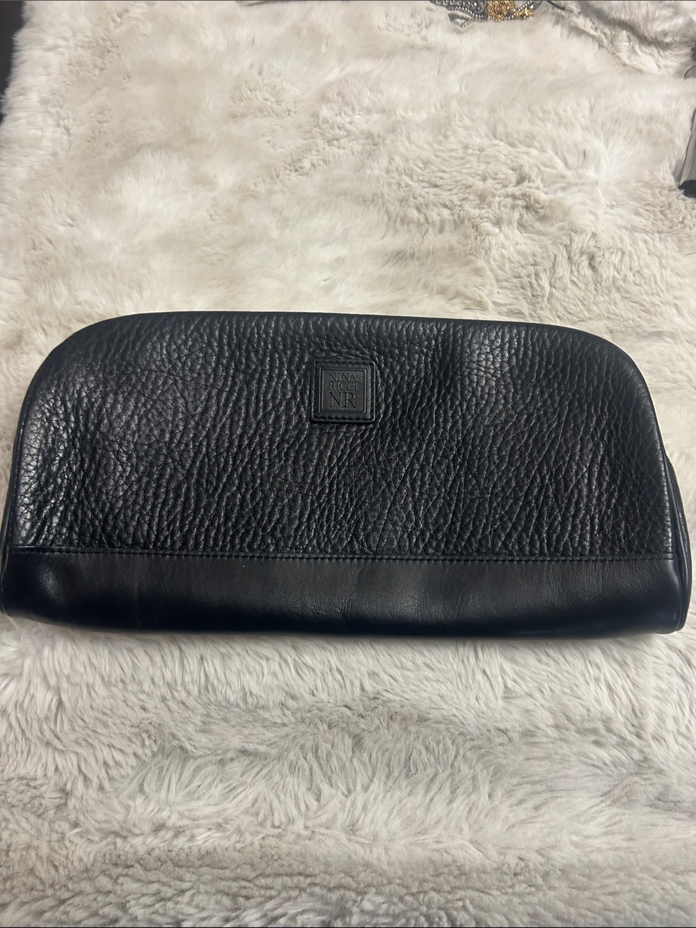 Nina Ricci Black Pebbled leather clutch unisex